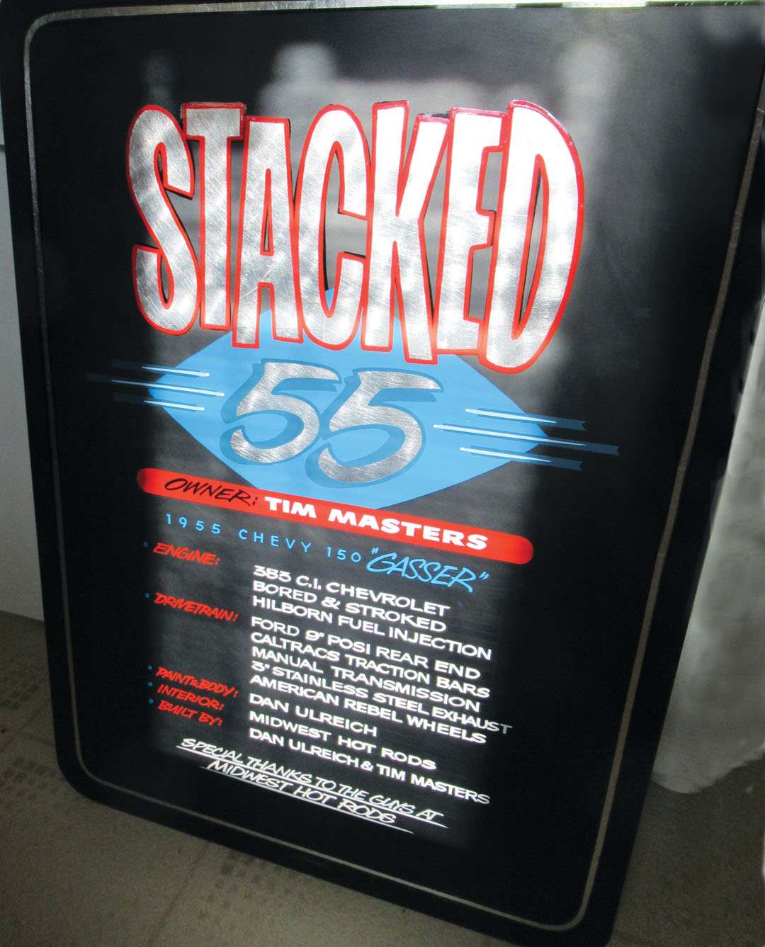 I added a little black to the 1 Shot white enamel on the secondary copy on this show sign. It helps coverage greatly yet it still looks like pure white.